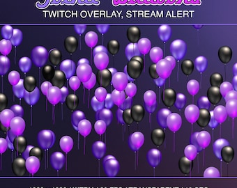 Gothic Balloons Twitch Overlay, Witch Stream Decoration, Dark Theme Animated Alert for Streamers & VTubers