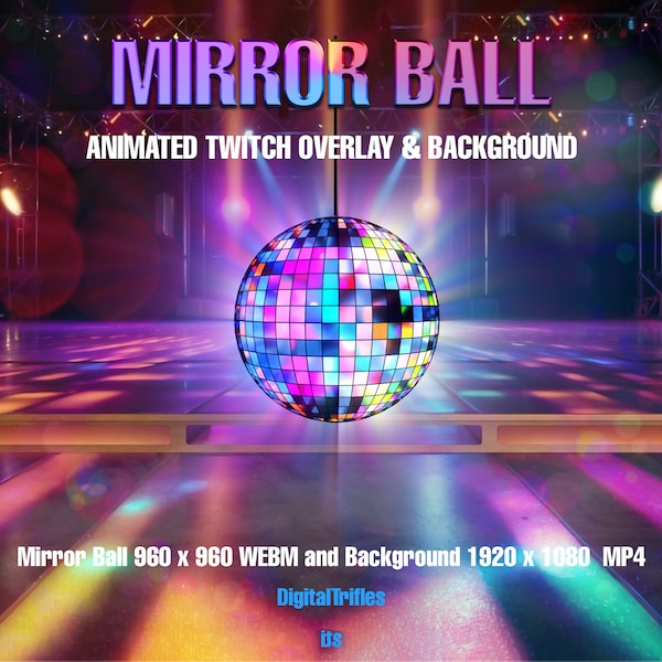 Mirror Ball Stream Scene, Animated Twitch Overlay and Background, Live Stream Party Package, Music, Dance, Sing and Just Chatting