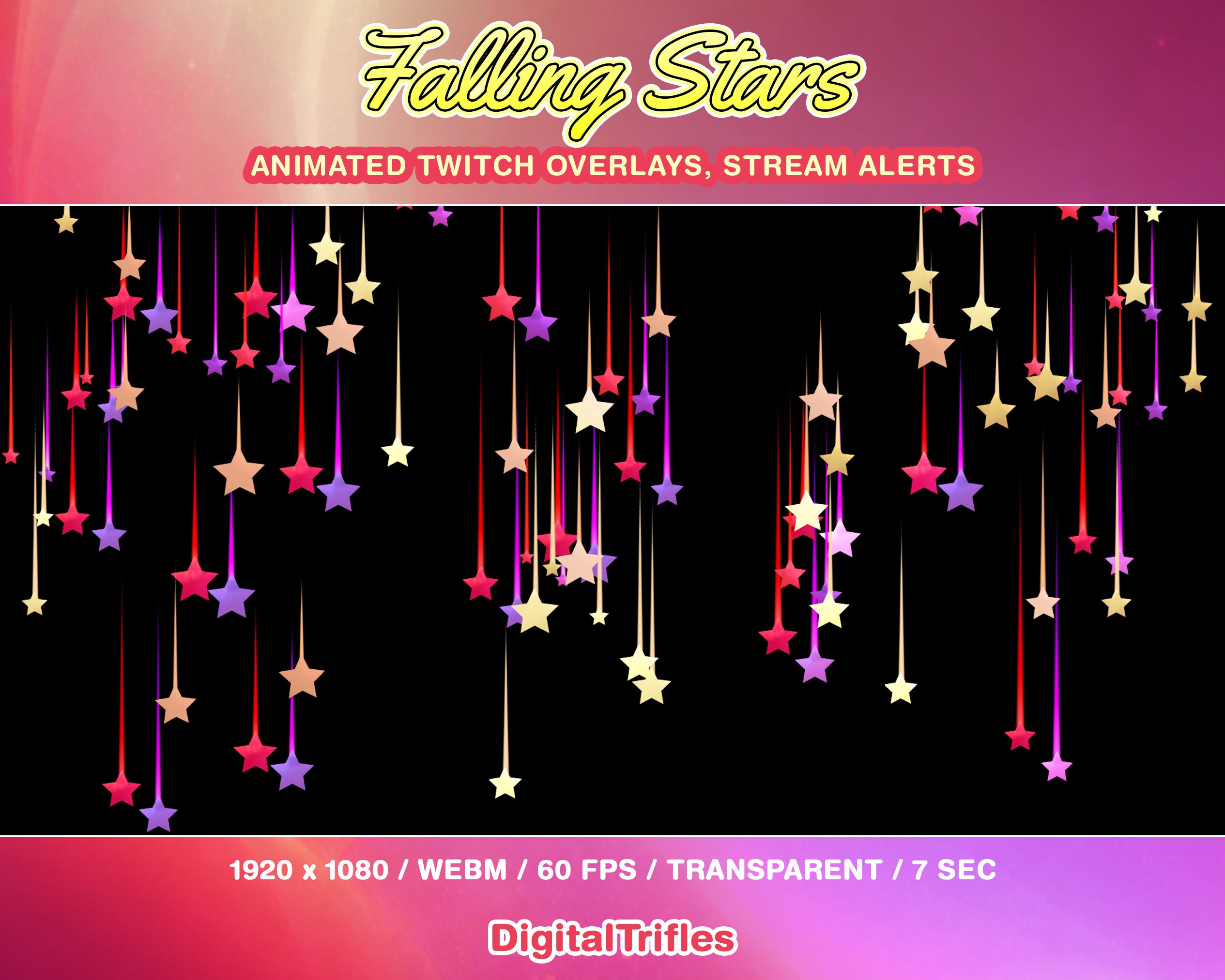 Shooting Stars Twitch Alert, Animated Stream Decoration, Cute Shining ...