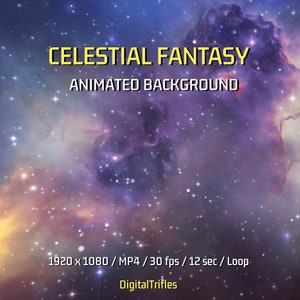 Celestial animated background, space VTuber background, fantasy Twitch overlay, Galaxy, night sky, aesthetic