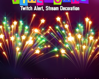Vuurwerk Twitch Alert, geanimeerde stream-overlay, 4 juli, nieuwjaarsviering, volgers, kanaalpuntbeloning, decor voor OBS-scène, geluid