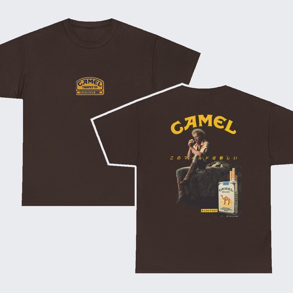 chemise camel vintage, chemise cigarette classique du Far West, chemise cigarette camel, chemise en coton unisexe à imprimé graphique, t-shirt cowboy rodéo
