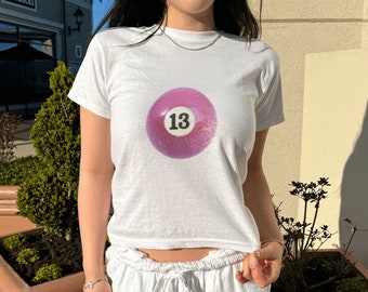 Vintage Pink Billiard Graphic T-Shirt, Retro Billiard Shirt, Y2k Lucky Tee, Coquette Top Woman Baby Tee Y2k Clothing, Coquette Aesthetic Top