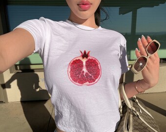 Pomegranate Baby Tee, Baby Girl, Y2k Clothing, Aesthetic Fruit Shirt, Coquette Bow Tee, y2k baby tee, 90s baby tee, Coquette Aesthetic Top