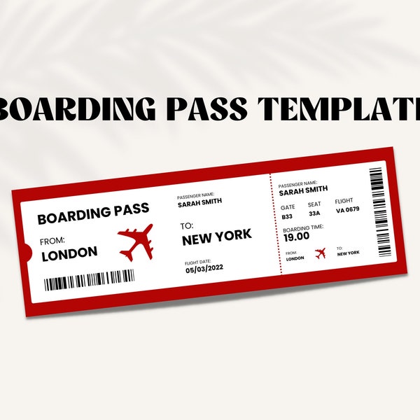 Fake Plane Ticket Template | Plane Ticket Printable Template | Plane Ticket Template | Pane Ticket Template for Gift | Airline Ticket