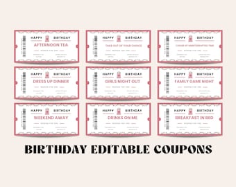 Birthday Coupon | Birthday Coupon Book Template | Birthday Coupon Template | Printable Coupons | Birthday Voucher | Voucher Printable