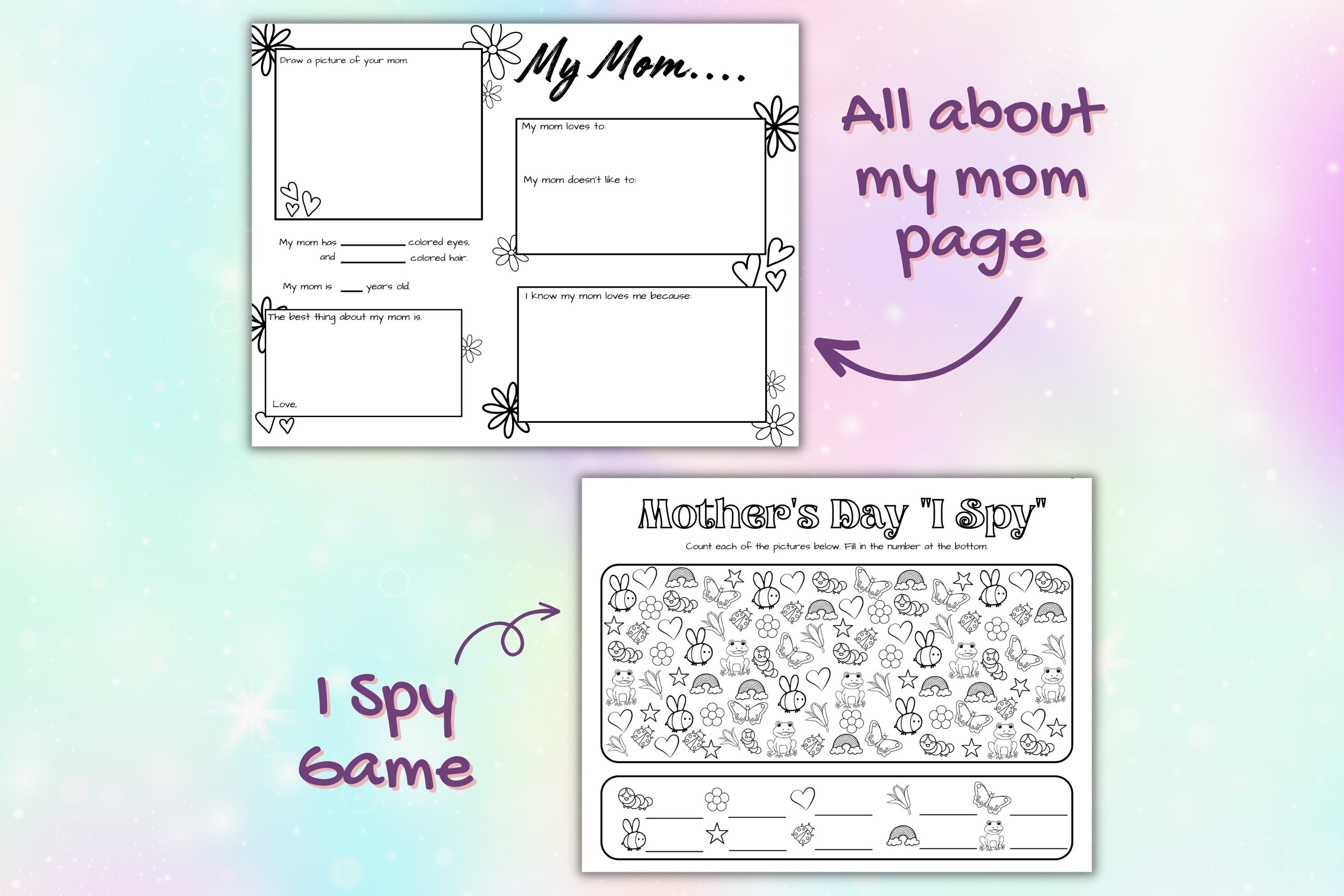 Mothers Day Printable Coloring Pages | Mothers Day Bundle Printable ...