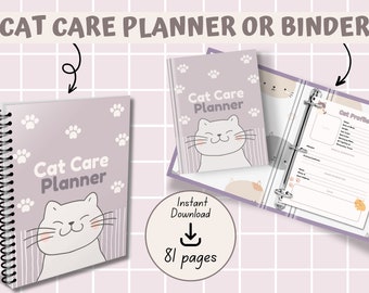 Cat Care Planner | Pet Care Planner | Pet Health Record | Pet Organiser | Cat Care Journal | Printable Planner | Pet Journal