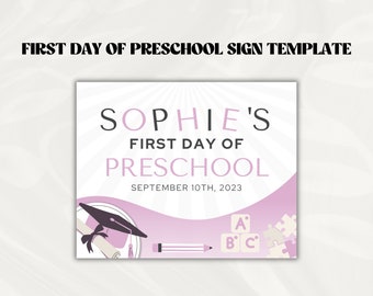 Signo del primer día de preescolar / Mi primer día de preescolar / Signo del primer día de preescolar / Signo del 1er día de preescolar / Signo de preescolar imprimible