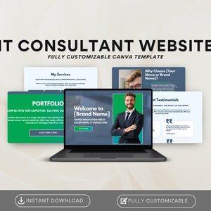 Modello sito web per servizi di consulenza IT / Modello sito web Canva Consulente / Sito web di consulenza / Sito web di una pagina / Canva di consulenza