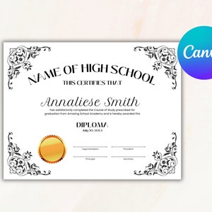 Graduation Diploma Template | Certificate Diploma Template | Template for Diploma Certificates | Homeschool Diploma | High School Diploma