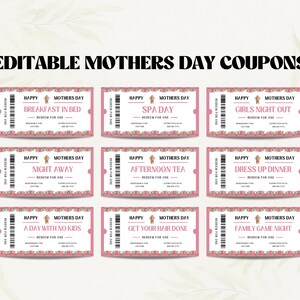 de coupon Fête des Mères | Livre de coupons pour la fête des mères imprimable | Livret de coupons imprimable pour la fête des Mères | Modèle de coupon Coupons-cadeaux pour maman