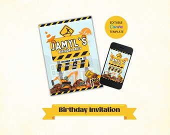 Construction Party Invitation | Construction Birthday Invite | Construction Birthday Invitation Digital | Construction Party Invite