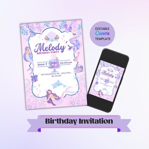 Editable Mermaid Invitation | Mermaid Invitation Canva | Mermaid Theme Invitation | Mermaid Invite | Mermaid Birthday | Mermaid Party