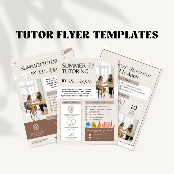 Modèle de Flyer de tutorat | Dépliant de tutorat | Service de tutorat | Tutorat d'été | Entreprise de tutorat | Dépliant de tutorat bricolage | Flyer modifiable