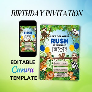 Invitación de cumpleaños de Safari / Invitación de cumpleaños de Safari en la selva / Cumpleaños de Safari / Cumpleaños de la selva / Invitación editable / Descarga instantánea