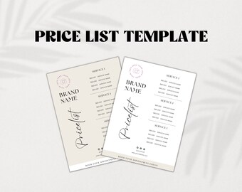 Price List Template | Price List Template for Small Business | Price List Editable Template | Price List Template Editable | Nail Price List