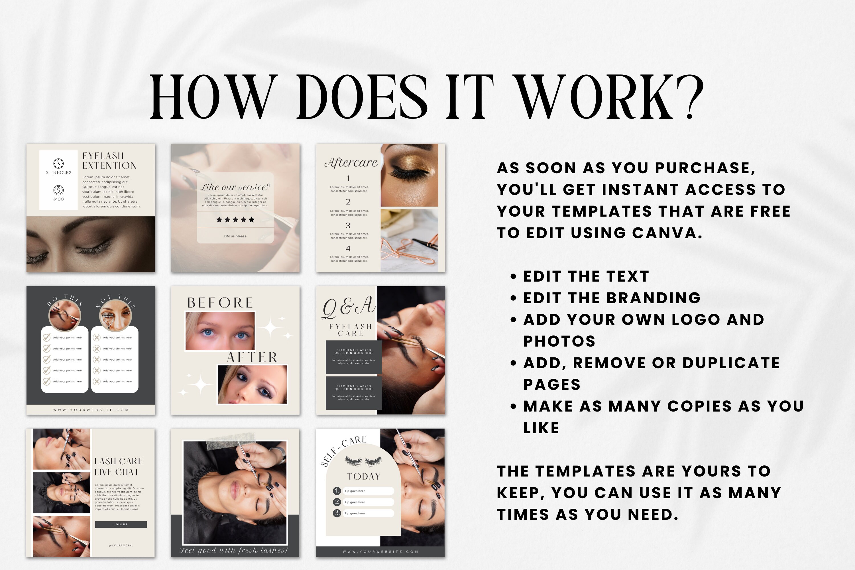 Lash Tech Instagram Canva Template | Lash Instagram Post Template ...