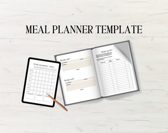 Editable Meal Planner Template | Meal Planner with Grocery List Template | Meal Planner Template | Meal Planning | Meal Prep Planner