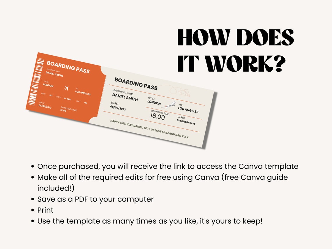Fake Plane Ticket Template | Plane Ticket Printable Template | Plane ...