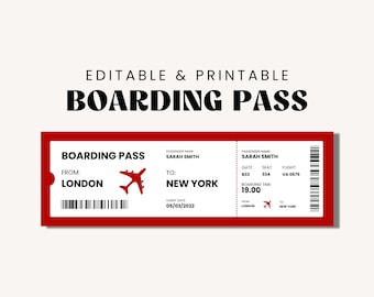 Boarding Pass Template Instant Download | Editable Boarding Pass ...