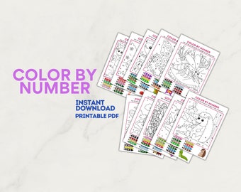 Hojas de trabajo para colorear por números en primavera / Páginas para colorear para niños en primavera / Imprimibles en primavera / Actividades de primavera