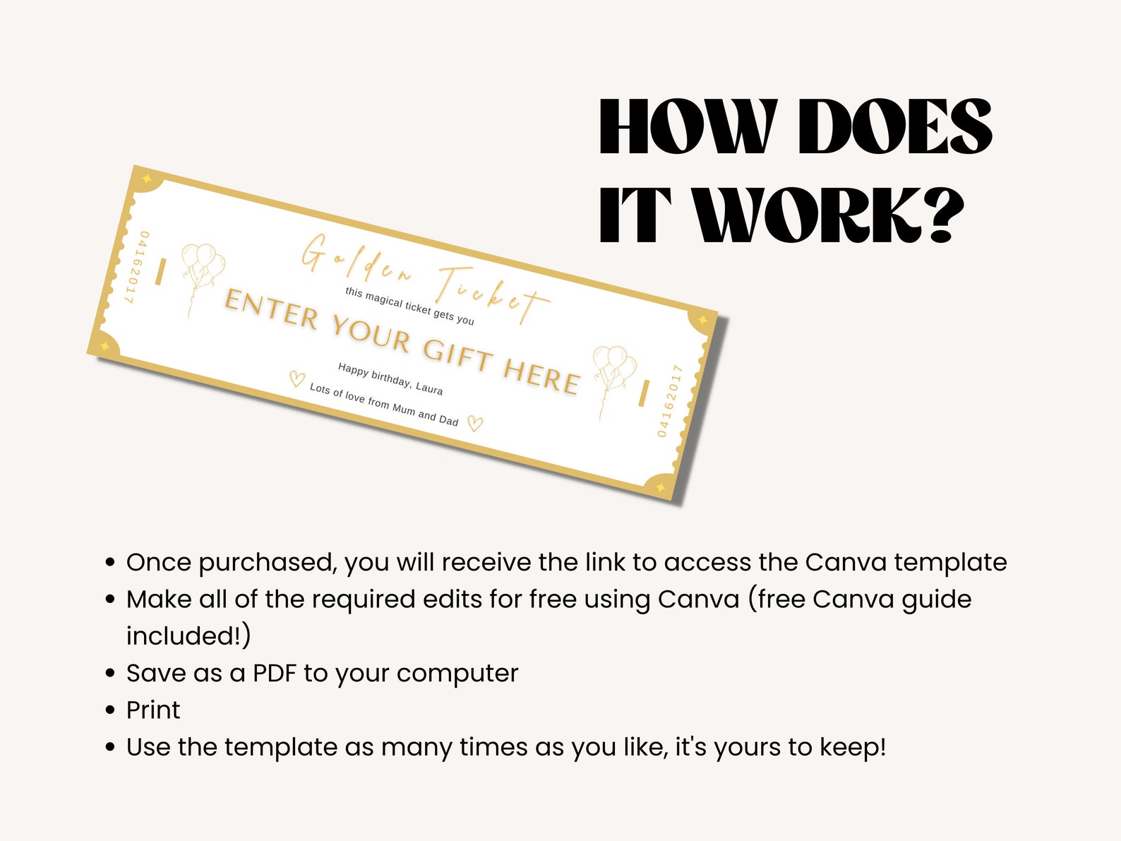 Downloadable Ticket Template Golden Ticket Template Canva Ticket