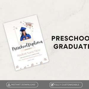 Printable Preschool Graduation Certificate | Preschool Graduation | Last Day of School | Pre-K Graduation | Preschool Diploma | Template