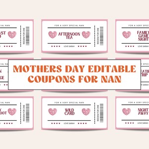 Mothers Day Coupons | Mothers Day Coupon Book | Mothers Day Coupons Printable | Mothers Day Card Print | Mothers Day Printable PDF