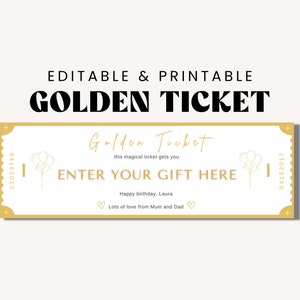 Herunterladbare Ticket-Vorlage | Goldene Ticket Vorlage | Canva Ticket Vorlage | DIY Ticket Vorlage | Ticket Gutschein Vorlage | Druckbar