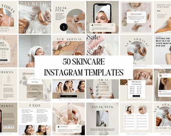 50 publicaciones de Instagram sobre cuidado de la piel / Plantillas de cuidado de la piel / Plantilla de esteticista / Publicaciones sobre cuidado de la piel / Canva de cuidado de la piel / Negocios de cuidado de la piel
