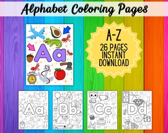 Alfabet kleurboek voor peuters | Kleurboek ABC | Digitale download | ABC Kleurplaten | Kleurplaten voor kinderen