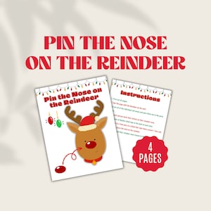 Pin Die Nase | Pin The Nose On The Rentier | Weihnachtsaktivität | Party Spiele | Weihnachtsspiele | Druckbares Spiel | Pin The Nose On Rudolph