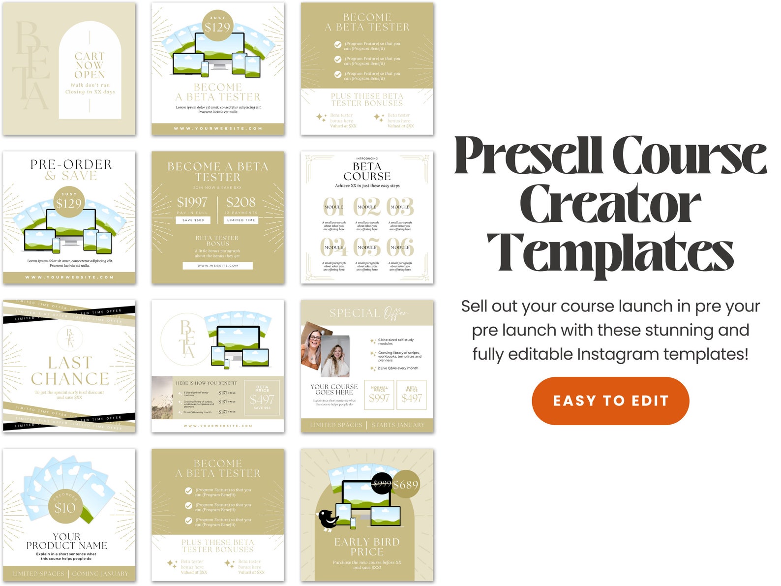 Course Creator Instagram Templates | 40 Feed & Story Posts (canva) - Etsy