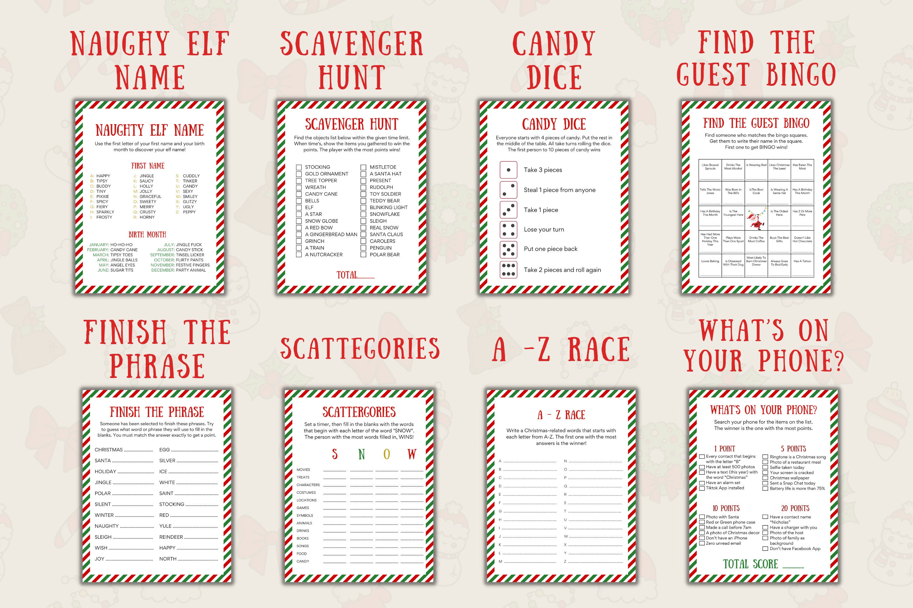 Christmas Games Printable Set Christmas Games for Group Christmas Group ...