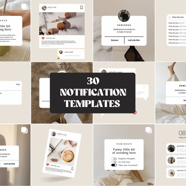 30 Instagram Notification Posts | Reminder Post Instagram | Alert Post | Aesthetic Instagram Post Templates | Neutral Instagram Template