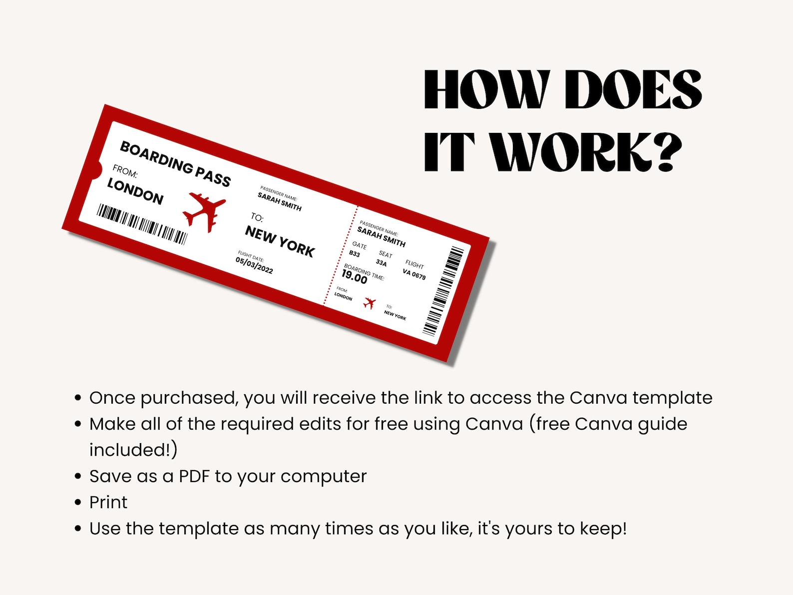 Fake Plane Ticket Template | Plane Ticket Printable Template | Plane ...