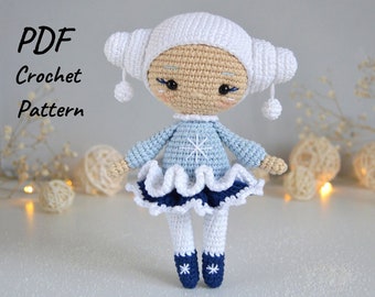 DIY PDF crochet amigurumi pattern Snow Fairy doll Winter crochet doll