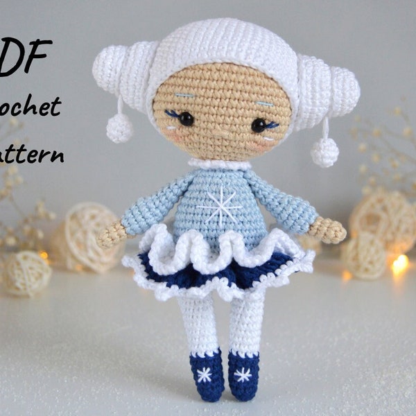 DIY PDF crochet amigurumi pattern Snow Fairy doll Winter crochet doll