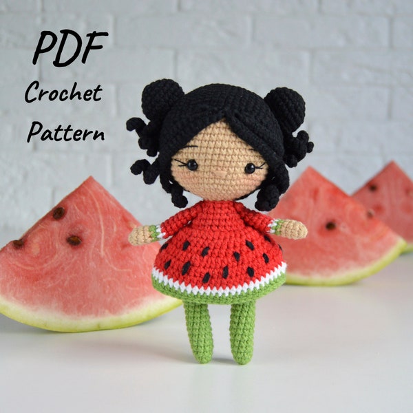 DIY PDF crochet amigurumi pattern Watermelon Doll | Amigurumi fruit doll pattern | Summer doll crochet pattern