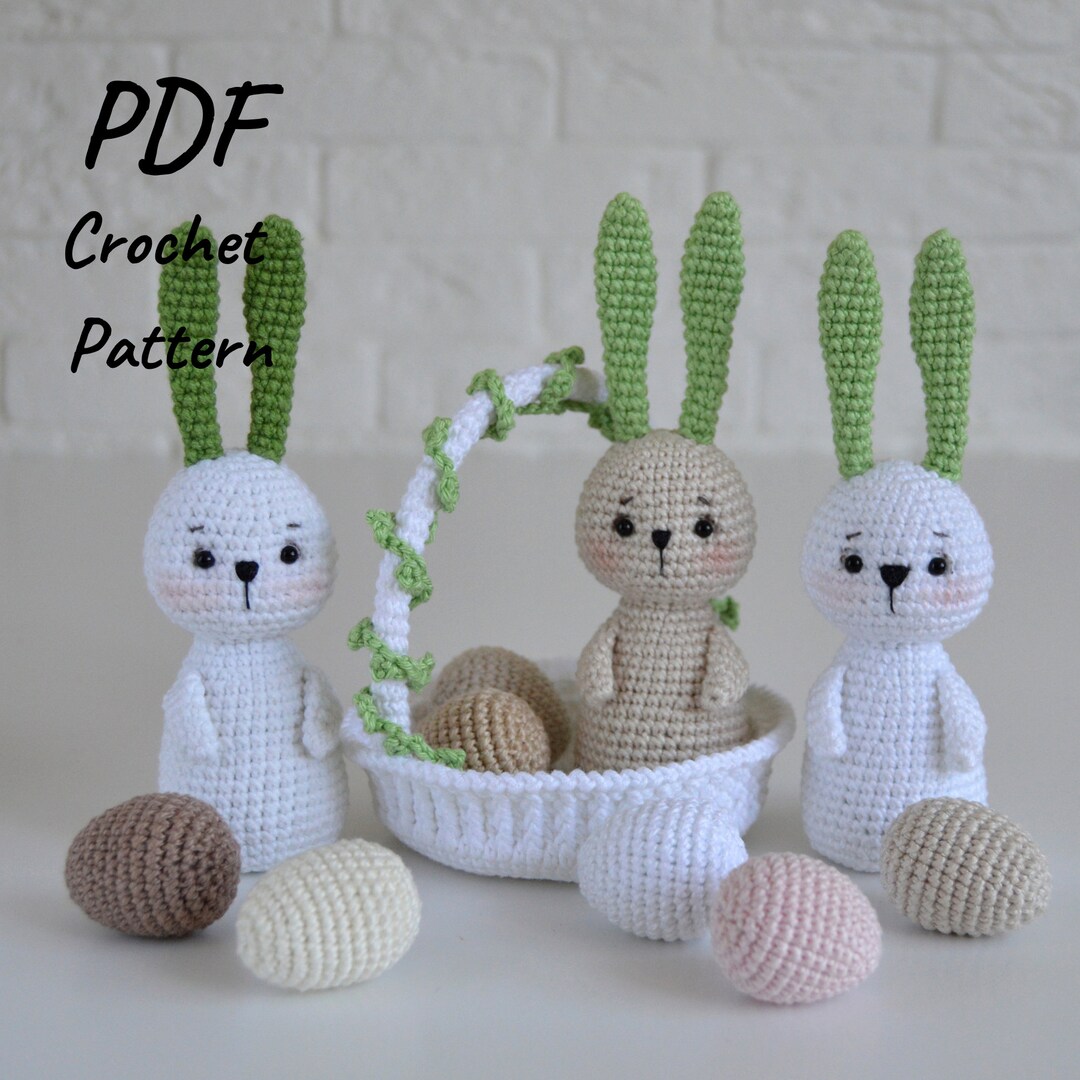 DIY PDF Crochet Pattern Easter Basket With Eggs, Amigurumi Easter Bunny ...
