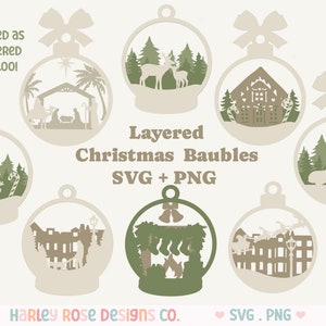 Christmas Bauble SVG Bundle, Christmas Ornament SVG, Layer Ornament Laser Cut File, Christmas Balls Tree Decorations, Laser Cut Files, PNG