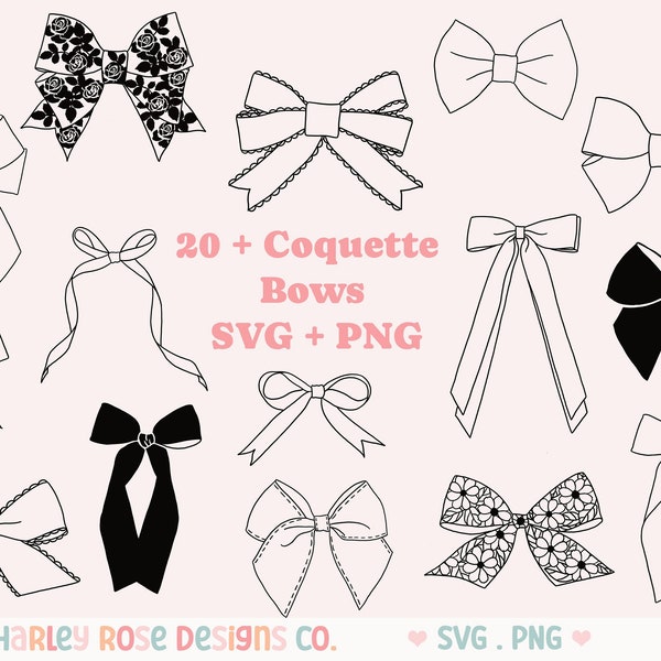 Coquette Bow SVG Bundle, Bow Tie SVG, Floral Bow SVG files for Cricut, Coquette bow png, Coquette Cut File, Bow Clipart, Bow Outline svg