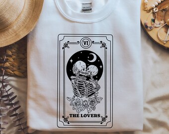 The Lovers Tarot Card SVG, Moon Tarot Card Cut File, Kissing Skeleton SVG archivos para Cricut, Skeleton Tarot Card SVG, Valentine svg, png