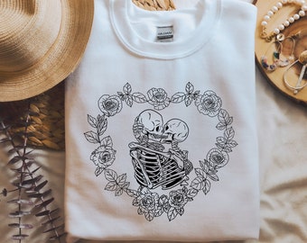 The Lovers SVG, Skeleton Lovers Cut File, Kissing Skeleton SVG files for Cricut, Skeleton Lovers SVG, Valentine  skeleton svg Floral, png