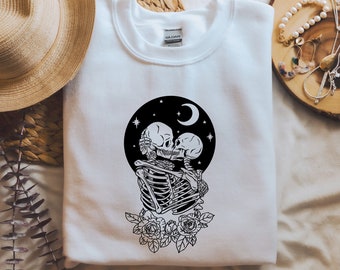 The Lovers SVG, Skeleton Lovers Moon Cut File, Kissing Skeleton SVG files for Cricut, Skeleton Lovers SVG, Valentine  skeleton svg, png
