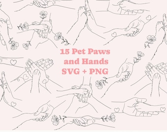 Pata y mano de perro SVG, Pata SVG, Paquete de archivos SVG de perro para Cricut, Perros PNG, Archivo de corte para amantes de las mascotas, Amante de los gatos Svg, Dibujo floral de mascota, Tatuaje
