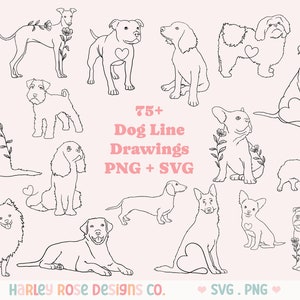 Hund Linie Zeichnung SVG-Bundle, süße Hund SVG, Floral Hund SVG-Dateien für Cricut, Hunde Png, Hund geschnitten Datei, Liebe Herz Hund Design, Welpe Clipart