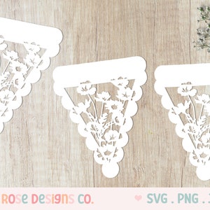 Floral Bunting Template SVG, Bunting Cutting File, DIY Birthday Party Bunting Decoration, Cricut File, Machine Cut, Papercutting Art