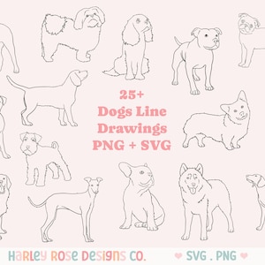 Hunde-Linienzeichnung-SVG-Bundle, süße Hunde-SVGs, Hunderassen-SVG-Dateien für Cricut, Hunde png, Hundeschnittdatei, Welpen-Svg, Hunde-Clipart, Haustier-Svg